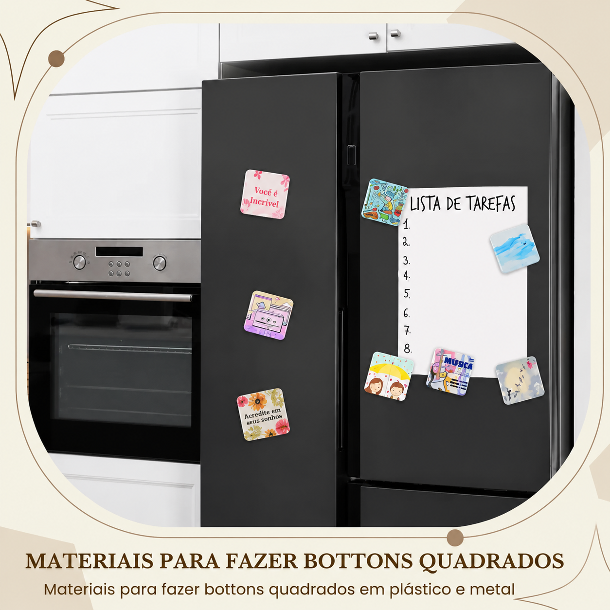 Kit Completo para Botton e Ímã de Geladeira Quadrado 50mm — 50 Conjuntos