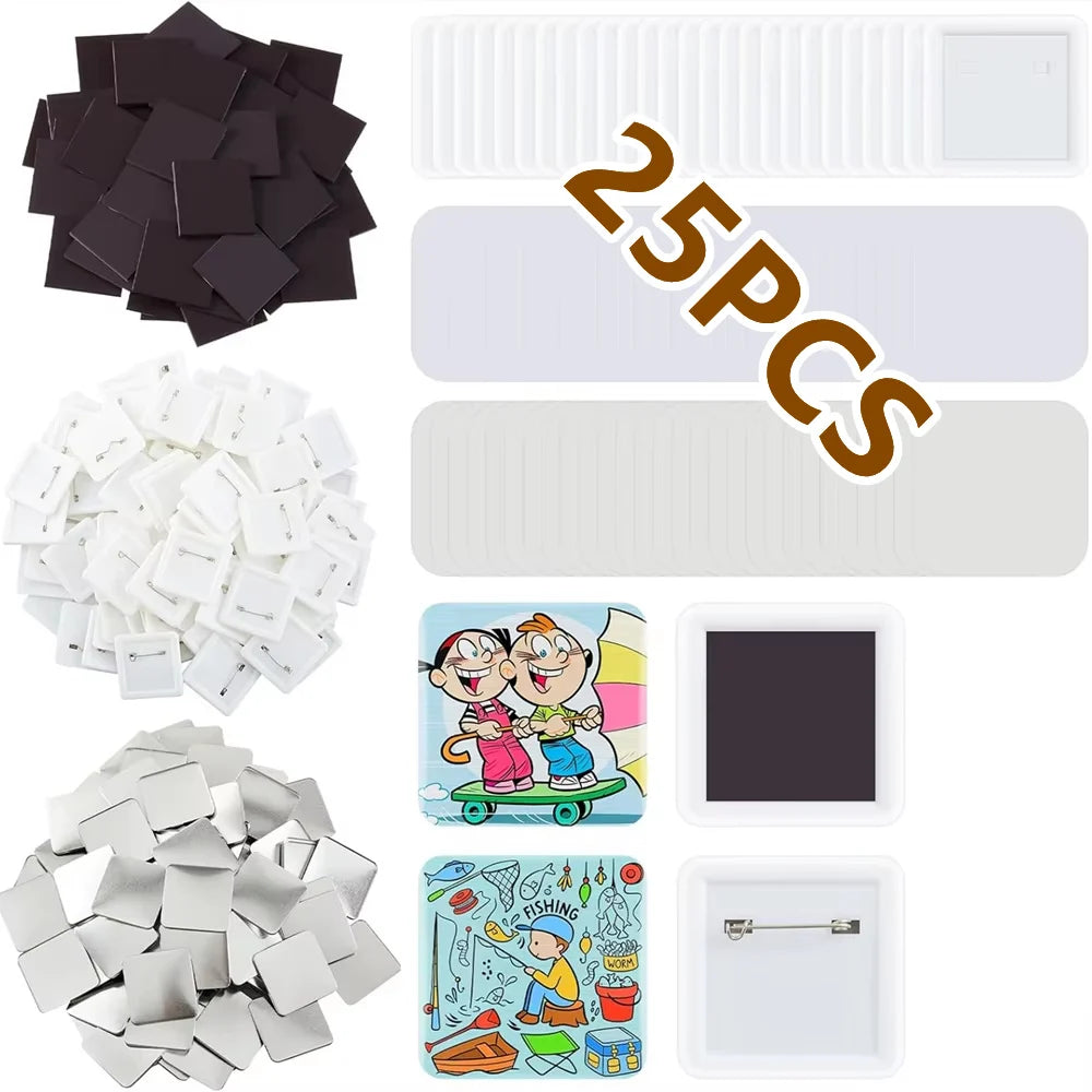Kit Completo para Botton e Ímã de Geladeira Quadrado 50mm — 50 Conjuntos