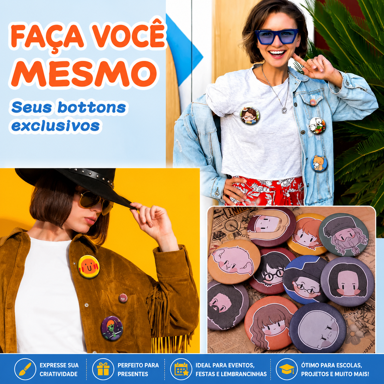 Kit de Peças para Botton Maker Completo — Shell + Film PVC + Base com Pino