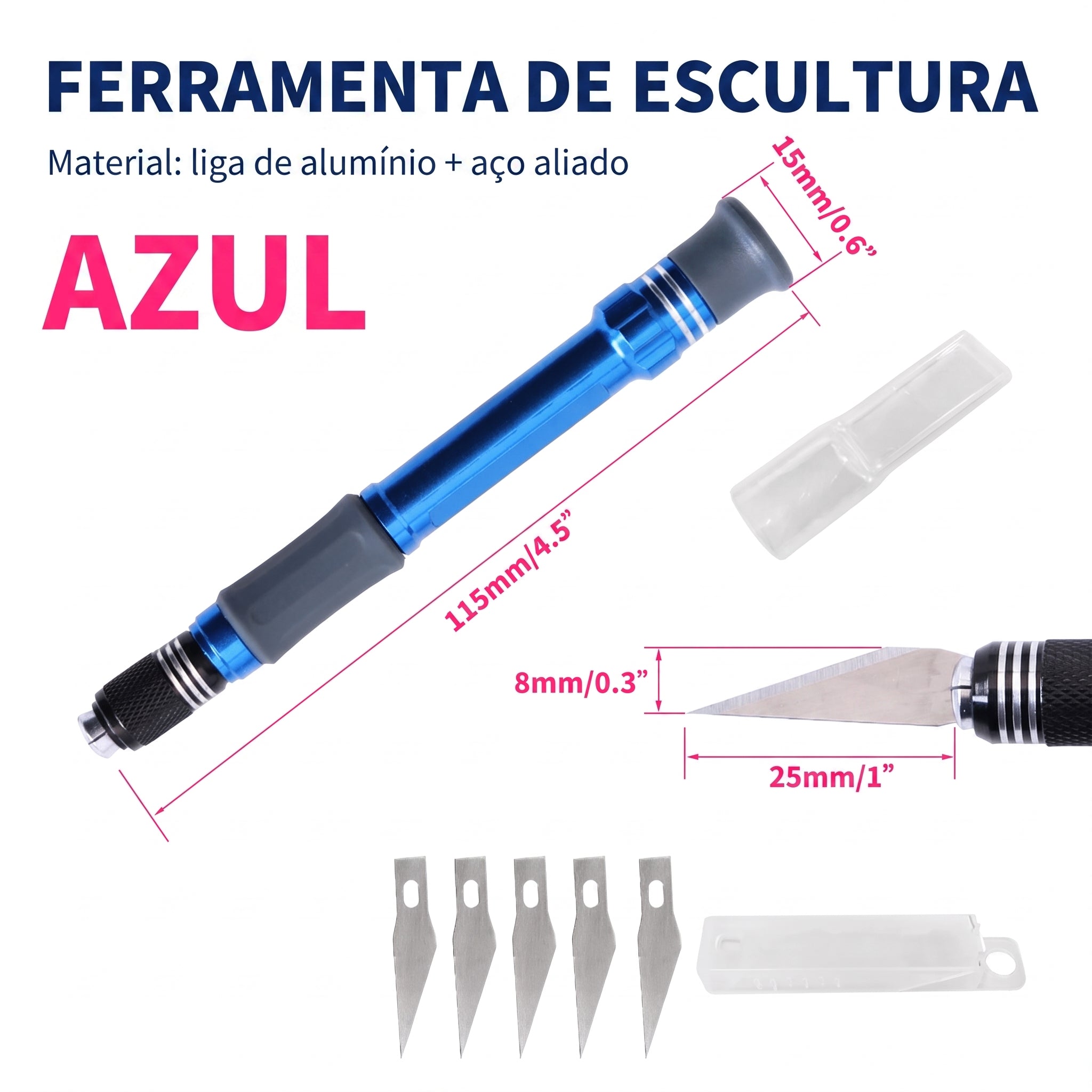 Mini Craft Knife Cabo Alumínio + 4 Lâminas Reserva