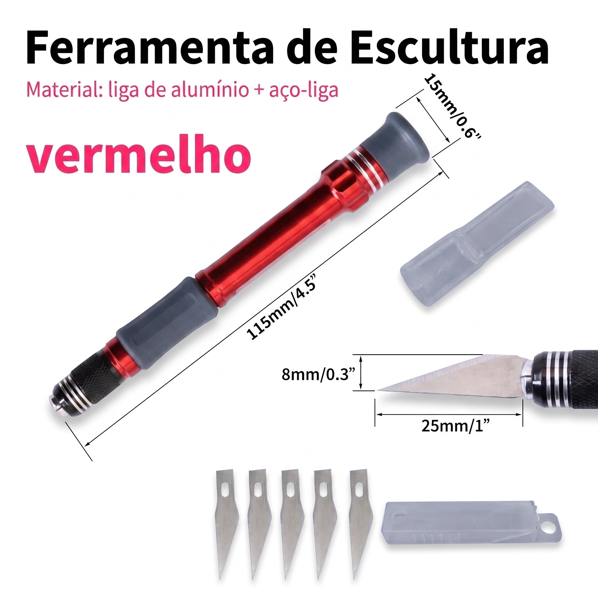 Mini Craft Knife Cabo Alumínio + 4 Lâminas Reserva