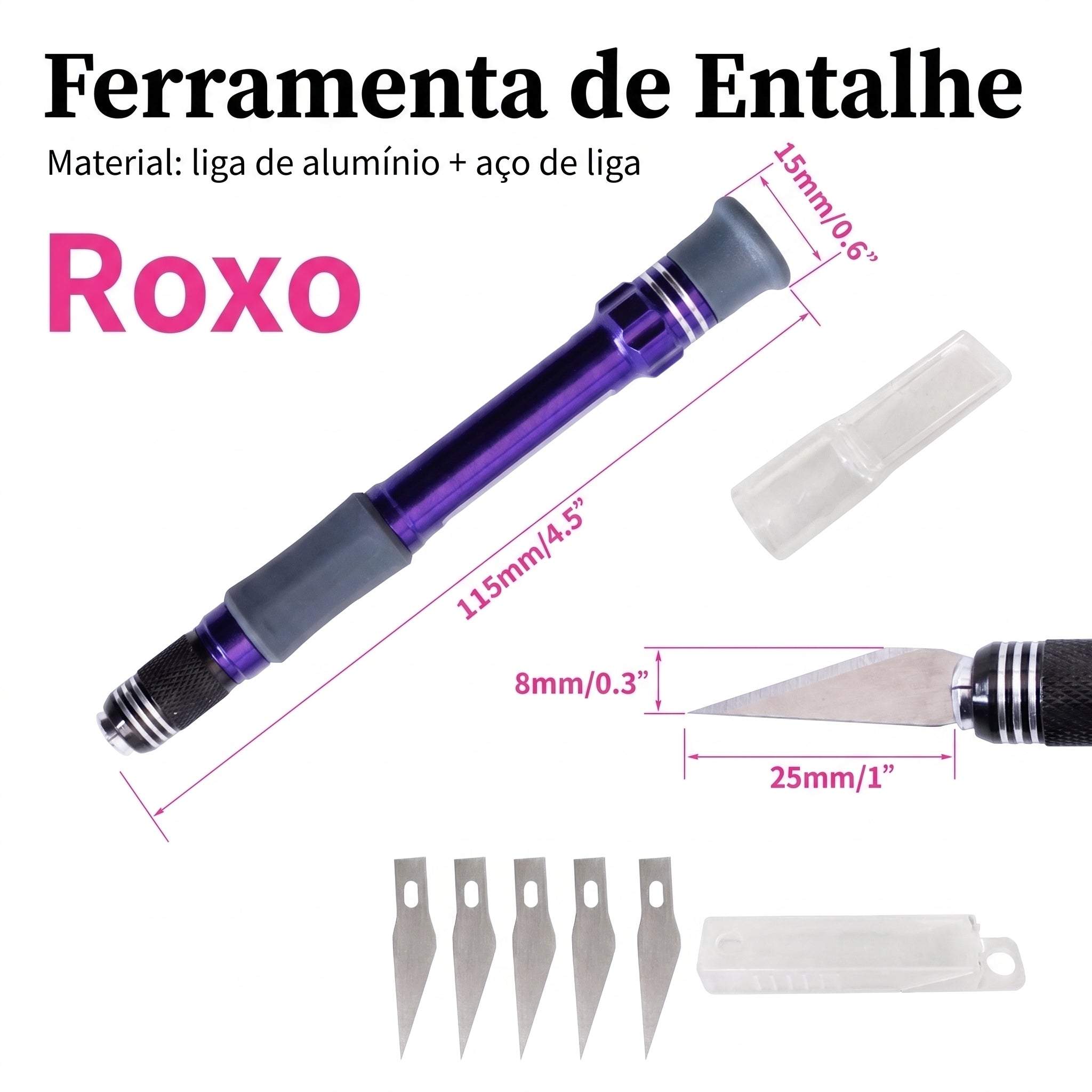 Mini Craft Knife Cabo Alumínio + 4 Lâminas Reserva
